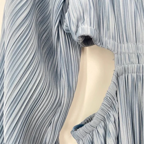 MOON RIVER Women's Light Blue Long Sleeve Pleated Cutout Midi Dress Size Large - Picture 8 of 14